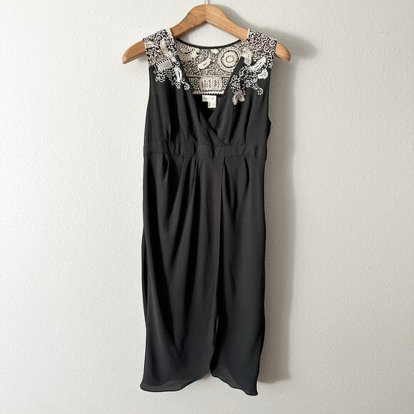 Meadow Rue Grecian Draped Sleeveless Tan‎ Lace Knee Length Dress women's size 12 - Picture 2 of 15